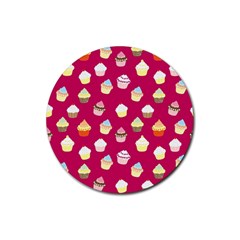 Cupcakes Pattern Rubber Coaster (round)  by Valentinaart