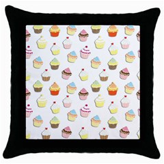 Cupcakes Pattern Throw Pillow Case (black) by Valentinaart