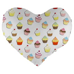 Cupcakes Pattern Large 19  Premium Flano Heart Shape Cushions by Valentinaart