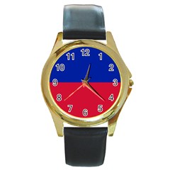 Civil Flag Of Haiti (without Coat Of Arms) Round Gold Metal Watch by abbeyz71