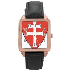 Coat Of Arms Of Apostolic Kingdom Of Hungary, 1172-1196 Rose Gold Leather Watch  by abbeyz71