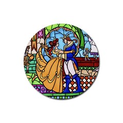 Happily Ever After 1   Beauty And The Beast Rubber Round Coaster (4 Pack)  by storybeth