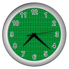 Pattern Green Background Lines Wall Clocks (Silver) 