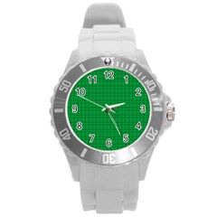 Pattern Green Background Lines Round Plastic Sport Watch (L)