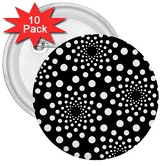 Dot Dots Round Black And White 3  Buttons (10 Pack)  by Nexatart