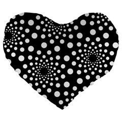 Dot Dots Round Black And White Large 19  Premium Heart Shape Cushions by Nexatart