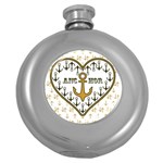 Anchor Heart Round Hip Flask (5 oz) Front