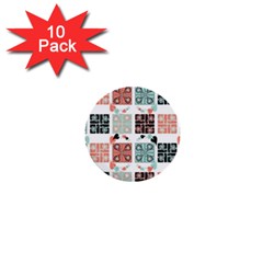 Mint Black Coral Heart Paisley 1  Mini Buttons (10 Pack)  by Nexatart