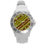 Stripes Course Texture Background Round Plastic Sport Watch (L) Front