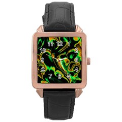 Glowing Fractal A Rose Gold Leather Watch 