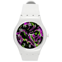 Glowing Fractal B Round Plastic Sport Watch (m) by Fractalworld