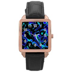 Glowing Fractal C Rose Gold Leather Watch  by Fractalworld