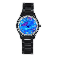 Sky Pattern Stainless Steel Round Watch by Valentinaart