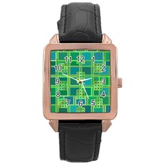 Green Abstract Geometric Rose Gold Leather Watch  by Nexatart