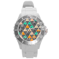 Abstract Geometric Triangle Shape Round Plastic Sport Watch (l) by Nexatart