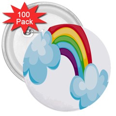 Could Rainbow Red Yellow Green Blue Purple 3  Buttons (100 Pack) 