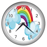 Could Rainbow Red Yellow Green Blue Purple Wall Clocks (Silver)  Front