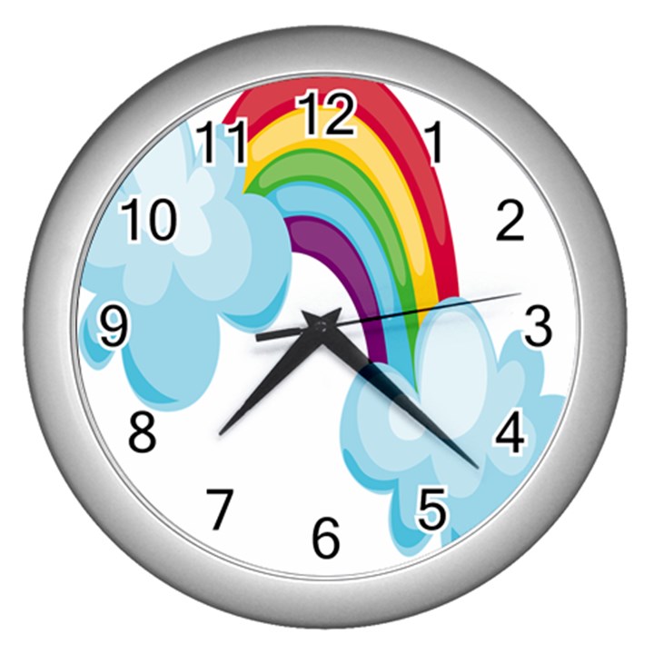 Could Rainbow Red Yellow Green Blue Purple Wall Clocks (Silver) 