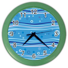 Blue Circle Line Waves Color Wall Clocks by Mariart