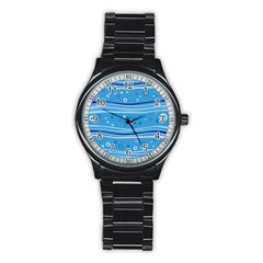 Blue Circle Line Waves Stainless Steel Round Watch by Mariart