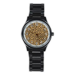 Cheetah Skin Spor Polka Dot Brown Black Dalmantion Stainless Steel Round Watch by Mariart