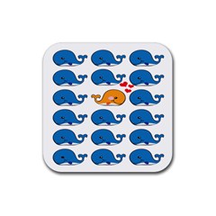 Fish Animals Whale Blue Orange Love Rubber Coaster (Square) 