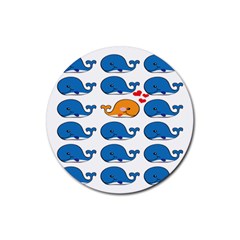 Fish Animals Whale Blue Orange Love Rubber Coaster (Round) 