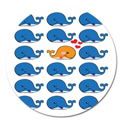 Fish Animals Whale Blue Orange Love Magnet 5  (Round)