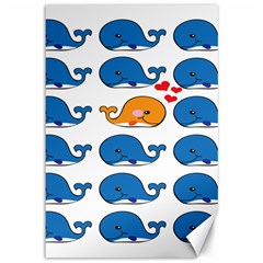 Fish Animals Whale Blue Orange Love Canvas 12  x 18  