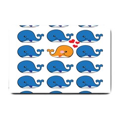 Fish Animals Whale Blue Orange Love Small Doormat  by Mariart