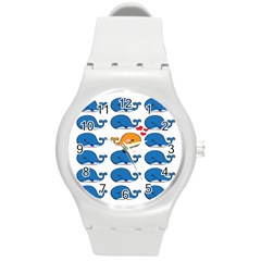 Fish Animals Whale Blue Orange Love Round Plastic Sport Watch (M)