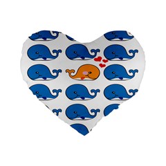 Fish Animals Whale Blue Orange Love Standard 16  Premium Heart Shape Cushions