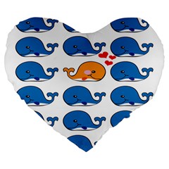 Fish Animals Whale Blue Orange Love Large 19  Premium Heart Shape Cushions