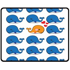 Fish Animals Whale Blue Orange Love Double Sided Fleece Blanket (Medium) 