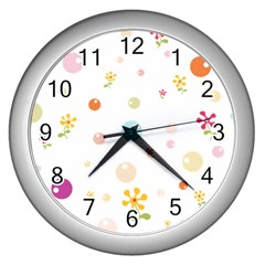 Flower Floral Star Balloon Bubble Wall Clocks (silver)  by Mariart