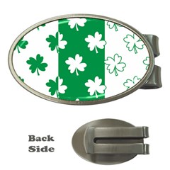 Flower Green Shamrock White Money Clips (oval) 