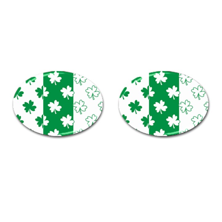 Flower Green Shamrock White Cufflinks (Oval)