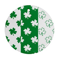 Flower Green Shamrock White Round Ornament (two Sides)