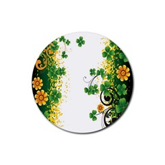 Flower Shamrock Green Gold Rubber Coaster (round)  by Mariart