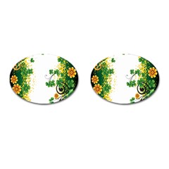 Flower Shamrock Green Gold Cufflinks (oval) by Mariart