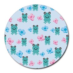 Frog Green Pink Flower Round Mousepads