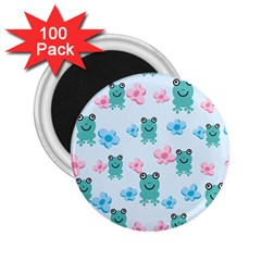 Frog Green Pink Flower 2 25  Magnets (100 Pack)  by Mariart