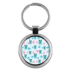 Frog Green Pink Flower Key Chains (round)  by Mariart