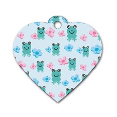 Frog Green Pink Flower Dog Tag Heart (two Sides) by Mariart