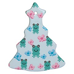 Frog Green Pink Flower Christmas Tree Ornament (two Sides)