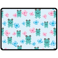 Frog Green Pink Flower Double Sided Fleece Blanket (large)  by Mariart