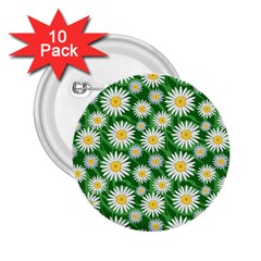 Flower Sunflower Yellow Green Leaf White 2 25  Buttons (10 Pack) 