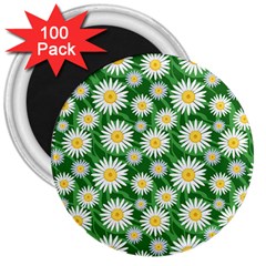 Flower Sunflower Yellow Green Leaf White 3  Magnets (100 Pack)