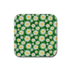 Flower Sunflower Yellow Green Leaf White Rubber Coaster (square) 