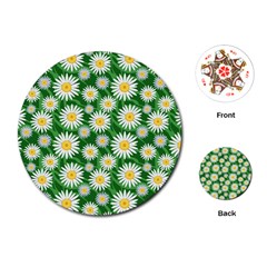 Flower Sunflower Yellow Green Leaf White Playing Cards (round) 